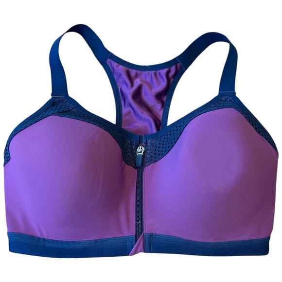 EUC Wacoal Sport Contour Zip Front Sports Bra Purple Blue #853222 34DDD - Picture 1 of 6